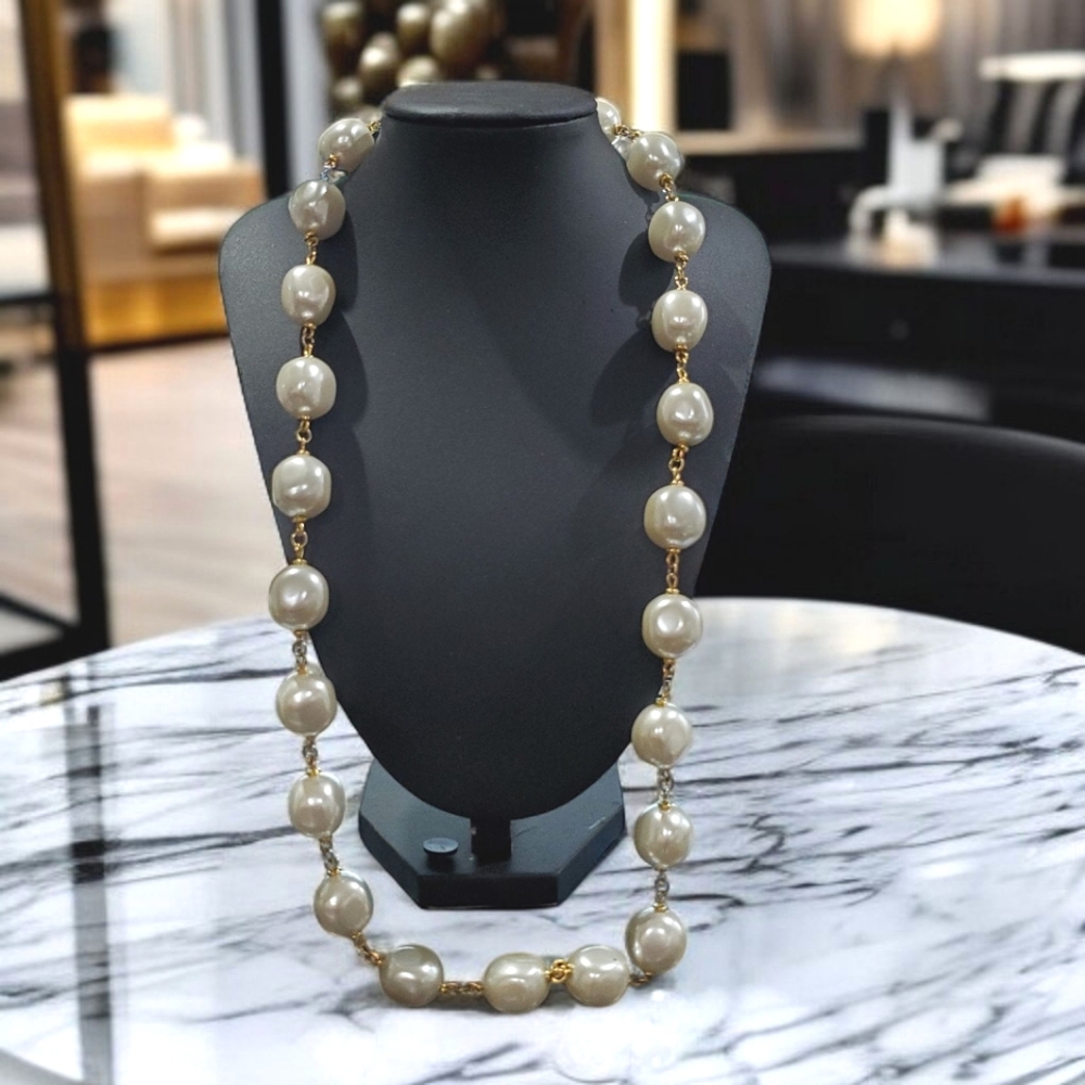 Vintage Napier Gold Plated Chunky Baroque Pearl Necklace